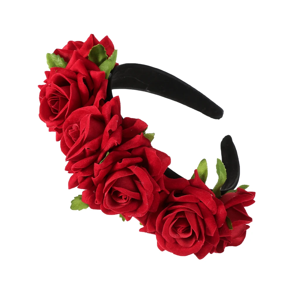 Halloween rote Rose Haarband Haar Reifen Cosplay Kostüm Party Flanell Blumen Krone Stirnband Festival Haar Girlande Hochzeit Image