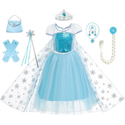 Elsa Prinzessin Kostüm für Mädchen Schnee Halloween Karneval Party verkleiden 2-10 Jahre Kinder Image