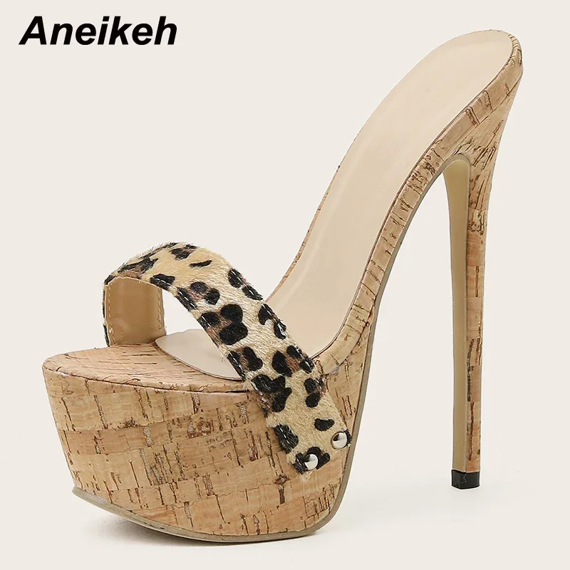 Aneikeh Sexy Leoparden-Plateau-Sandalen mit hohen Absätzen, 2025, Sommer-Hausschuhe, Pantoletten, Damenmode, Peep-Toe, Slip-On, Club-Schuhe, Sliders