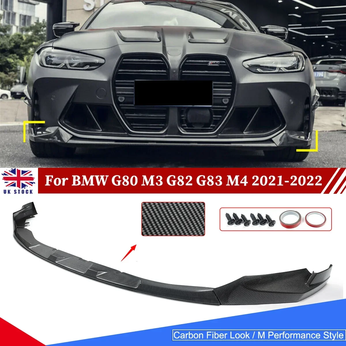 Für 2014-2018 bmw g80 m3 g82 g83 m4 Front stoßstange Lippen splitter spolier glänzend schwarz 3 stücke Bodykit Diffusor lippe Image