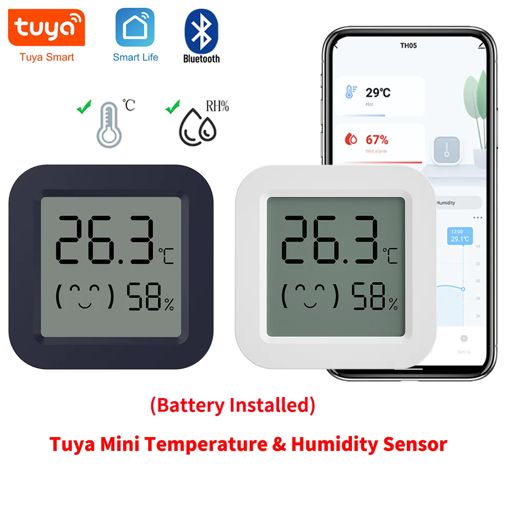 Bluetooth Temperatur Feuchtigkeit Sensor Mini LCD Bildschirm Smart Tuya APP Remote Voice Control Google Thermometer Hygrometer Image