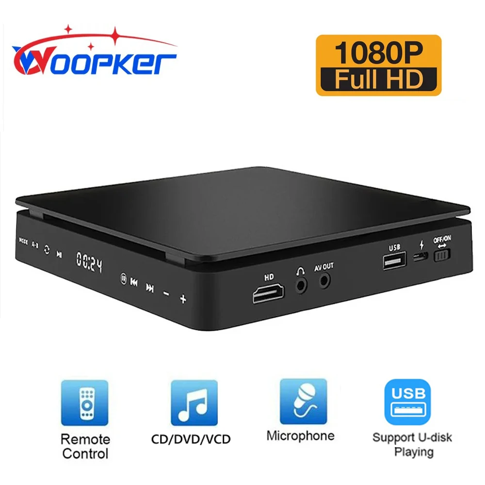 Woopker Tragbarer DVD-Player KC-708 1080p HD-Videounterstützung HD-Kabel und AV-verbundener USB-Eingang CD-VCD-Player für TV-Projektoren Image