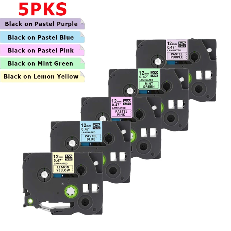 5 Stück 12 mm/18 mm/24 mm kompatibel Brother TZe-231 MQF31 MQ531 MQE31 MQY31 MQG31 Pastell laminiertes Band für PT-H100 PT-710BT PT-D210 Image