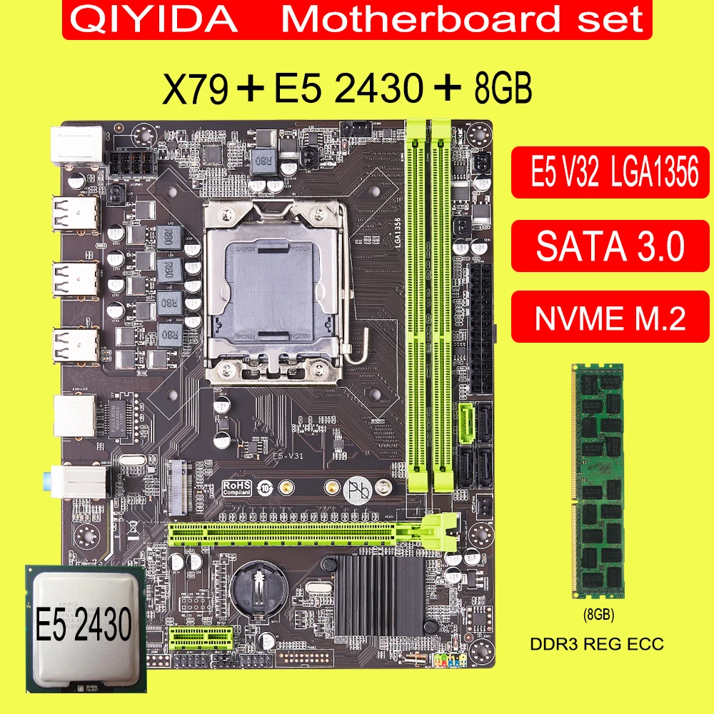 Qiyida X79 Motherboard-Set mit Xeon LGA 1356 E5 2430 CPU DDR3 8 GB PC3 10600R ECC REG Speicher Ram SATA 3.0 NVME M.2 Image