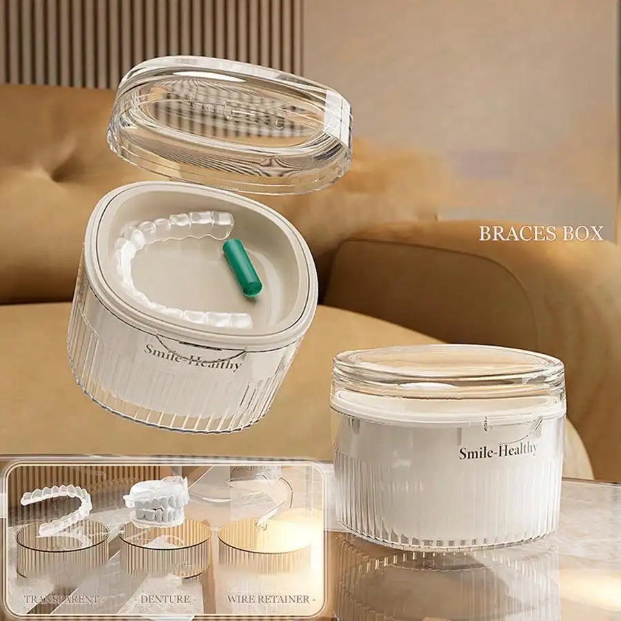 Prothesen-Badebox, Tassen-Organizer, Prothesenkoffer, Halter, Reinigungsbox, komplette saubere Pflege für Zahnersatz, durchsichtige Zahnspangen, Mundschutz Image
