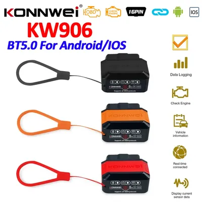 KONNWEI KW906 ELM327 V1.5 Pic18F25K80 OBD2 Scanners Bluetooth 5.0 For Android/IOS ELM 327 OBD 2 Car