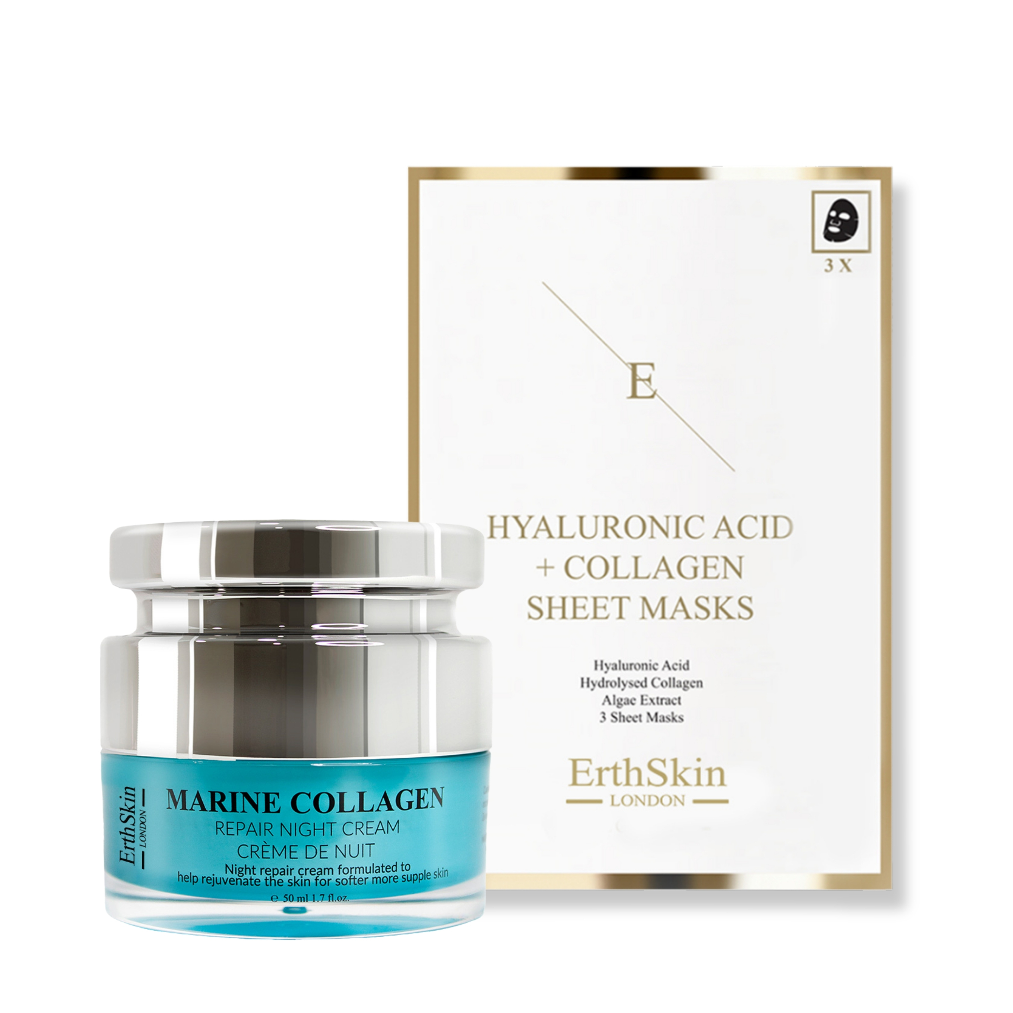 Maritime Kollagen Nachtcreme 50ml + Hyaluronsäure & Kollagen Maske - 3 Blatt Image