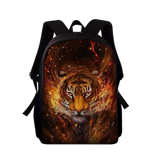 Zaino 3D con stampa tigre di fuoco per ragazzi, borsa scolastica capiente con stampa animalier per scuola media, scuola superiore, viaggi e uso quotidiano.