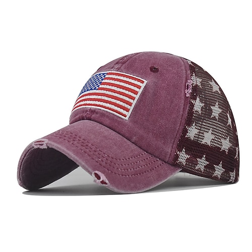 Herren Cap Basecap Sonnenhut Kappe Schwarz Wein Baumwolle Bestickt Modisch Brautkleider schlicht Strasse Täglich Amerikanische US-Flagge Einstellbar Sonnenschutz Atmungsaktiv Image