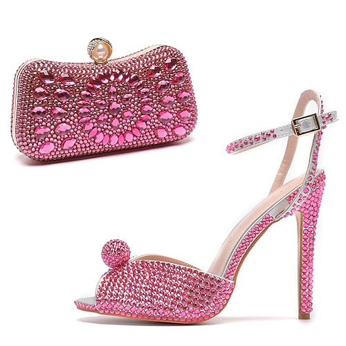 Damen Hochzeit Schuhe Abendschuhe Fersen mit Knöchelriemen Komfort Schuhe Hochzeit Party Farbblock Kontrastfarbe Hochzeits-Heels Hochzeitssandalen Brautschuhe Strass Kristall Imitationsperle Image