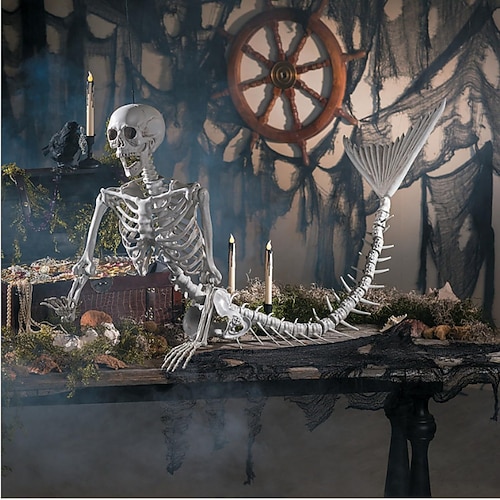 Halloween-Meerjungfrauen-Skelett-Dekoration, 80 cm große, gruselige Sirenenknochen-Requisite für Friedhöfe, Spukhäuser, Gärten, Veranden und Horrorszenen.