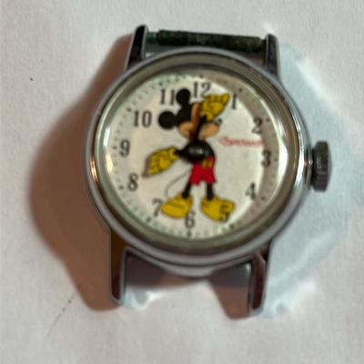 Disney Accessories | 1950’s Mickey Mouse Ingersoll Mechanical (Wind Up) Watch. Stainless Steel Back. | Color: Black/Red | Size: Os