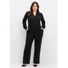 Jumpsuit SHEEGO BY JOE BROWNS "Große Größen", Damen, Gr. 42, Normalgrößen, schwarz, Obermaterial: 70% Viskose, 26% Polyamid, 4% Elasthan, unifarben, feminin, figurumspielend lang, V-Ausschnitt, Langarm, Overalls, mit Bindegürtel und Reißverschluss vorn