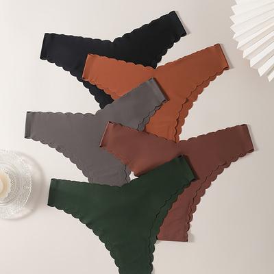 TEMU 5pcs V-neck Solid Seamless Briefs, Comfy & Breathable Stretchy Intimates Panties, Women's Lingerie & Underwear