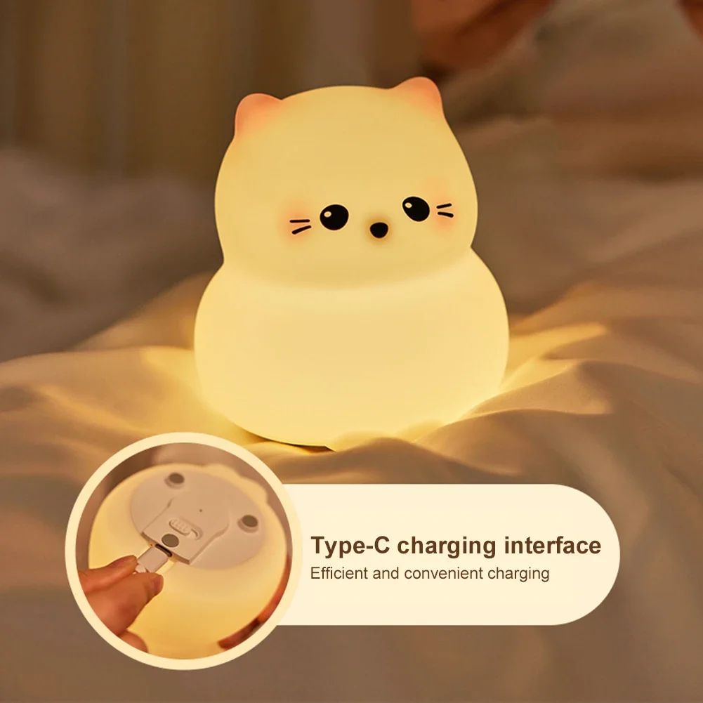 Guardian Kitty Silikon LED Nachtlichter USB wiederaufladbar Schlaf Nachtlampe Timing Nachttisch Zimmer Dekor Kinder Baby Nachtlicht Geschenk