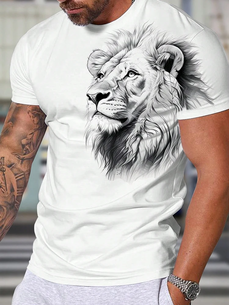 T-shirt da uomo casual all'aperto nuova estate T-shirt da uomo a maniche corte da strada quotidiana T-shirt da uomo con stampa leone T-shirt sportiva di moda