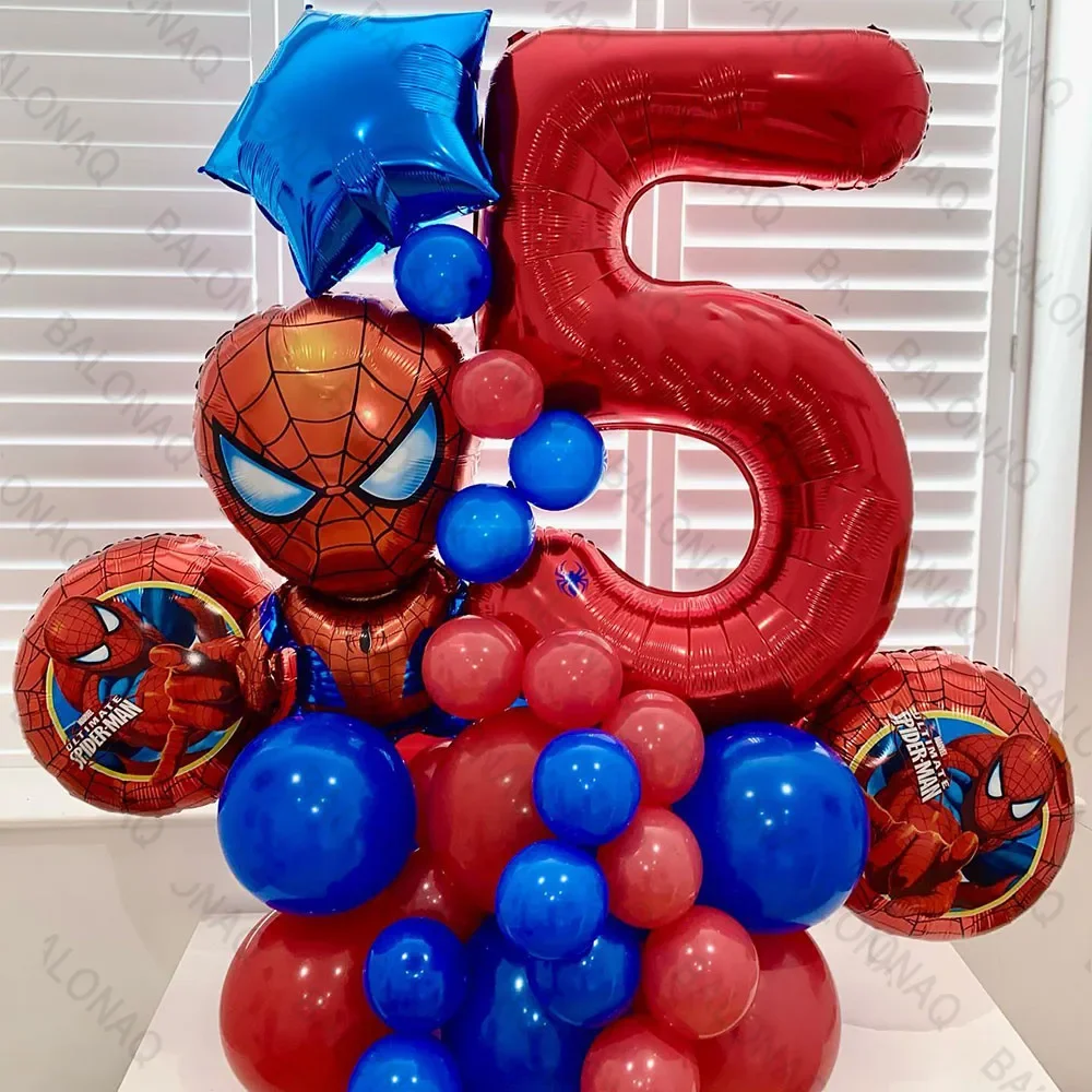 35 Stück Spiderman Party Luftballons Latex Blau Rot Ballon Kinder Junge Held Thema Geburtstag Party Dekorationen Baby Dusche Luft Globos Image