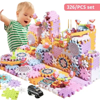 Kinder elektrische Zahnräder Modellbau steine große Puzzle Montage Zahnräder Set Schiene Gleis Auto Image