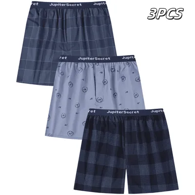 3 Stück Herren-Unterwäsche, Boxershorts, 100 % Baumwolle, kariertes Muster, lässig, antibakteriell, atmungsaktiv, bequem, dehnbar, Boxershorts Image