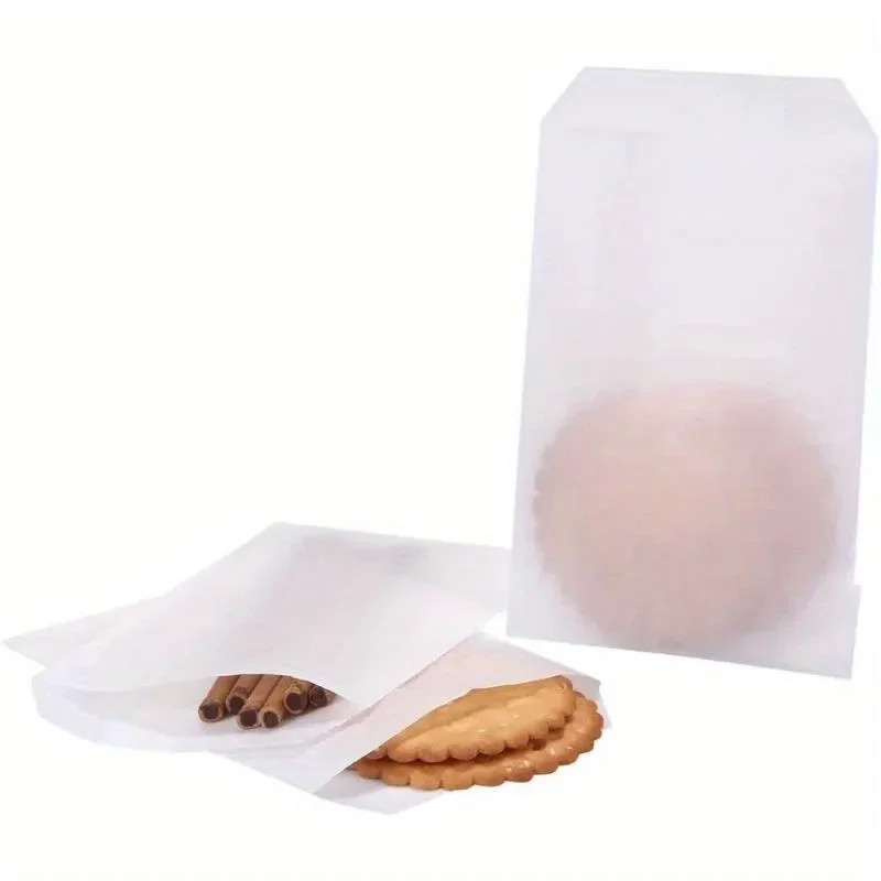 50 Stück kleine flache Pergamin-Keks-Snackbeutel aus gewachstem Papier, 3 x 5 halbtransparent, für Bäckerei, Leckerli, Süßigkeiten, Desserts