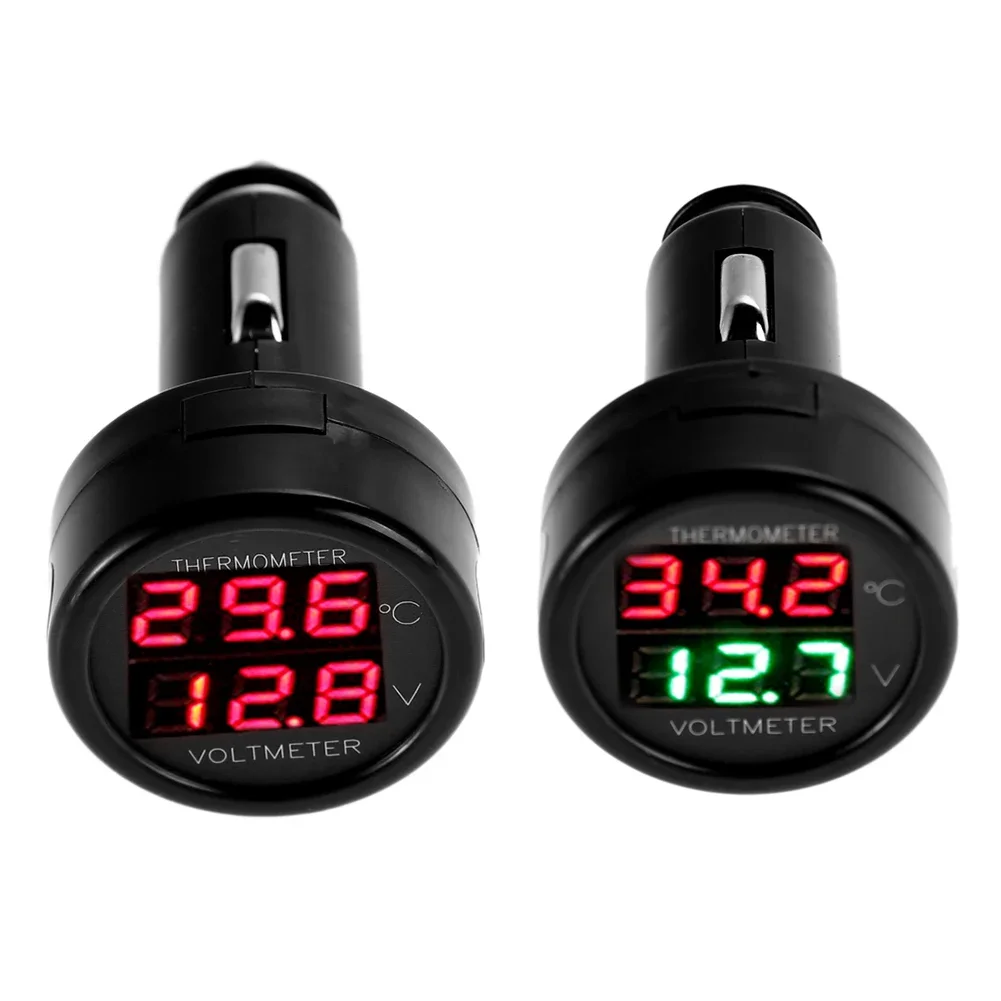 12V 24V digitales Auto Voltmeter Thermometer Zigaretten anzünder Stil 2 in 1 Batterie monitor Spannungs temperatur messer Autowaren Image
