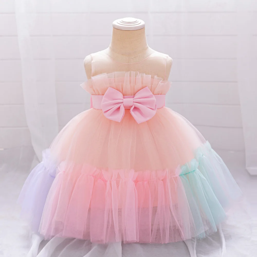 Baby Mädchen Regenbogen Kleider Mädchen buntes Kleid Kleinkind 1. Geburtstags feier Kleidung Kinder Sommer Mode Prinzessin Kleid Baby tragen Image