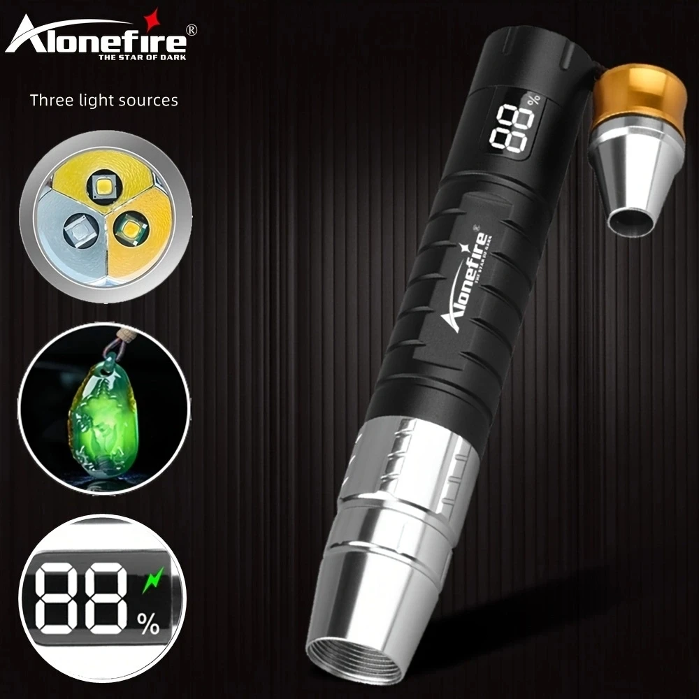3-in-1 weiß gelb UV 365nm LED LCD Taschenlampe USB wiederauf ladbare Schmuck Jade Stein Haustier Flecken Marker Erz Geld Skorpion Licht Image