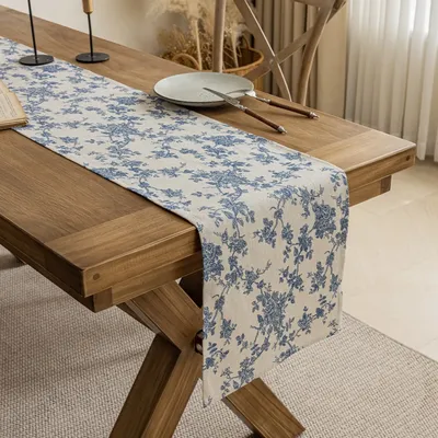 Table Runner Blue Flower TableCover Plant Watercolor Kitchen Dining Table Decor for Home Party Restaurant Table Decor Supplies