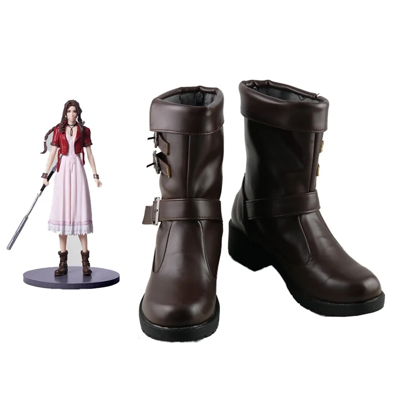 Final Fantasy 7 FF7 Vii Aerith Set Cosplay Stiefel Schuhe Für Frauen Mädchen Nach Maß Schwarz Und Braun Farbe Zu wählen
