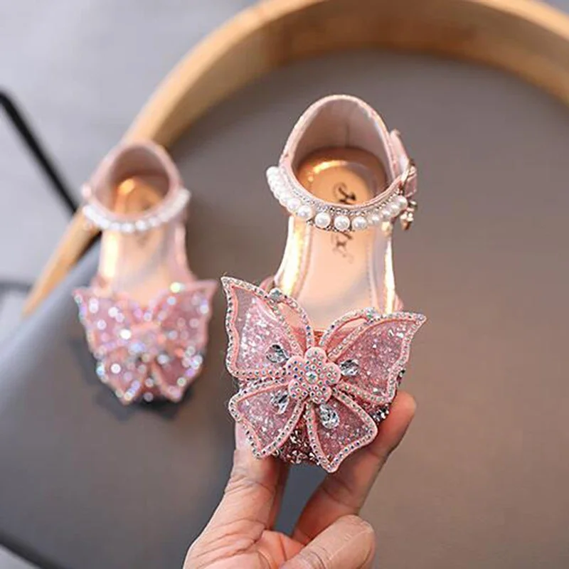 Sommer Mädchen Sandalen Mode Pailletten Strass Bogen Mädchen Prinzessin Schuhe Baby Mädchen Schuhe Flache Ferse Sandalen Größe 21-35