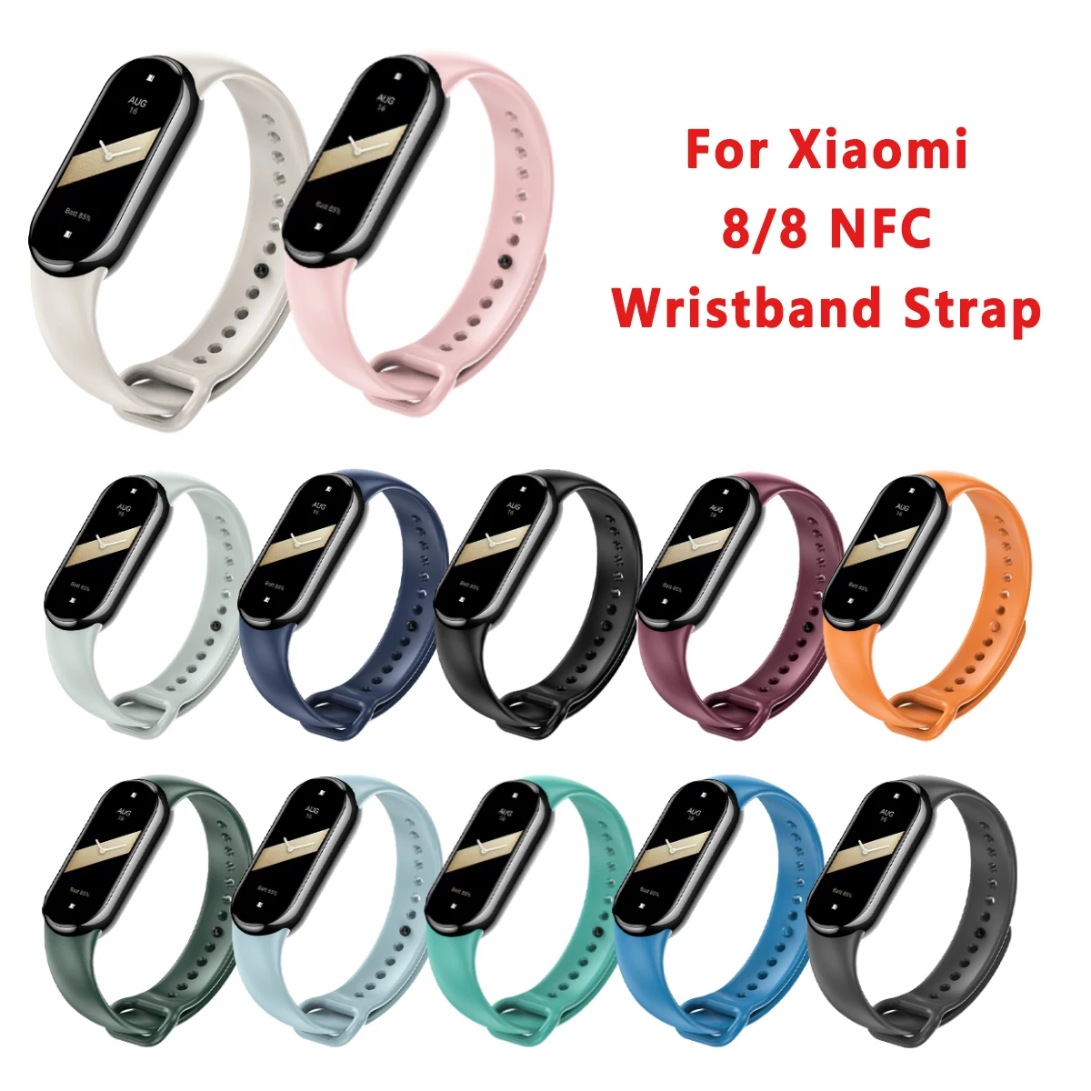 Uhrenarmband kompatibel mit Xiaomi Mi Band 8, weiches Silikon-Ersatzband, verstellbares Sportarmband für Damen und Herren Image