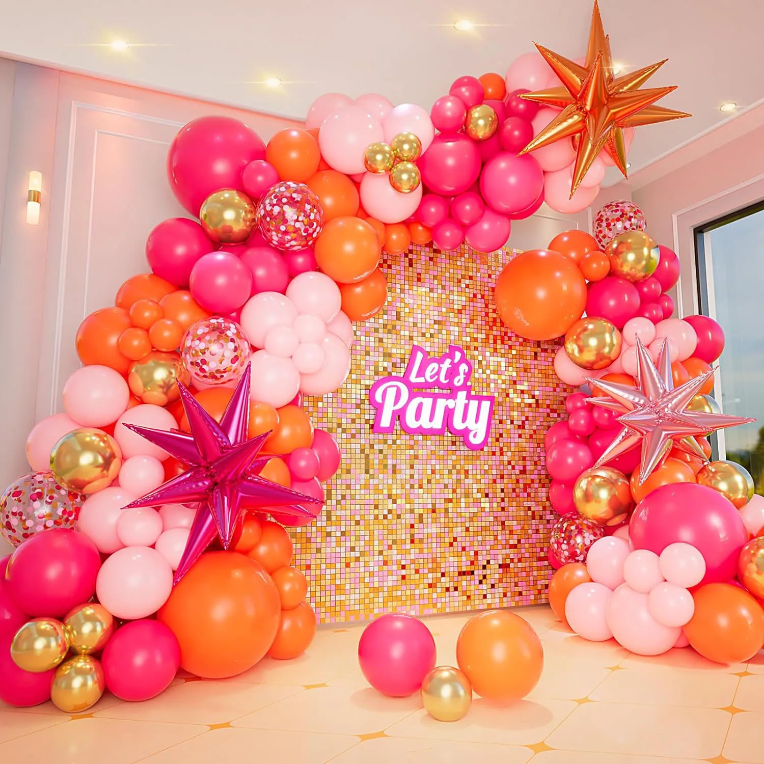 Rosa und orange Ballon Girlande Bogen Kit verschiedene Größe Luftballons für Geburtstag Baby party Hochzeit Sommer Party Dekoration Image