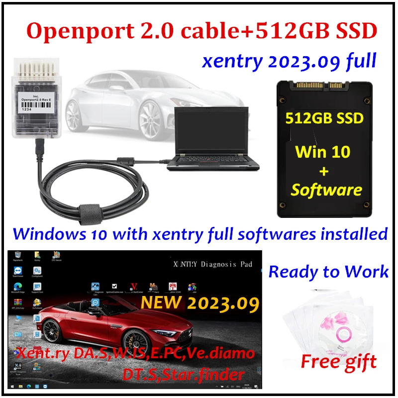 Neue 2023.09 Xentry DAS Vollsoftware mit 512 GB SSD Vedia.mo, DT.S, W.IS, E.PC, Star.finder-Diagnosesoftware + Openport 2.0 Image