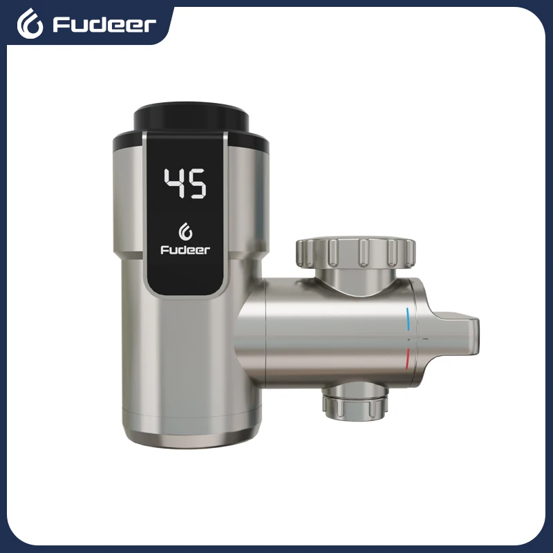 Fudeer Elektro-Warmwasser bereiter 220V Küchen armatur Anschluss Champagner Gold Tankless Warmwasser bereiter Hahn Instant-Warmwasser bereiter Image