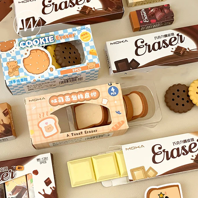 JIANWU Cartoon Simulierte Schokolade Keks Toast Geformt Radiergummi Set Kreative DIY Journal Student Lieferungen Schreibwaren Image