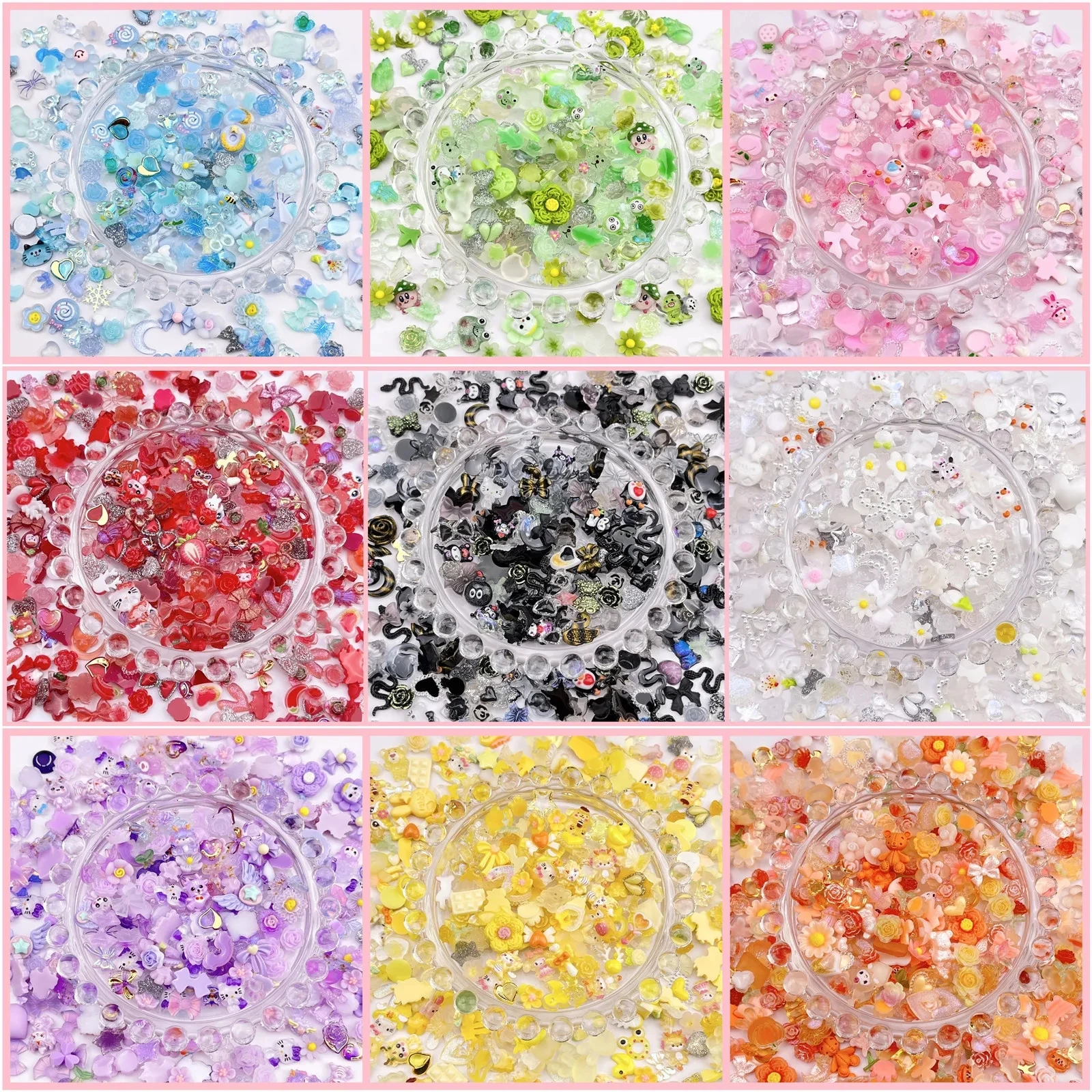 50PCS Mixed Kawaii Nagel Charms Bogen 3D Groß Cartoon Harz Strass Für Nagel Dekorationen DIY 3D Koreanische Maniküre Design liefert Image