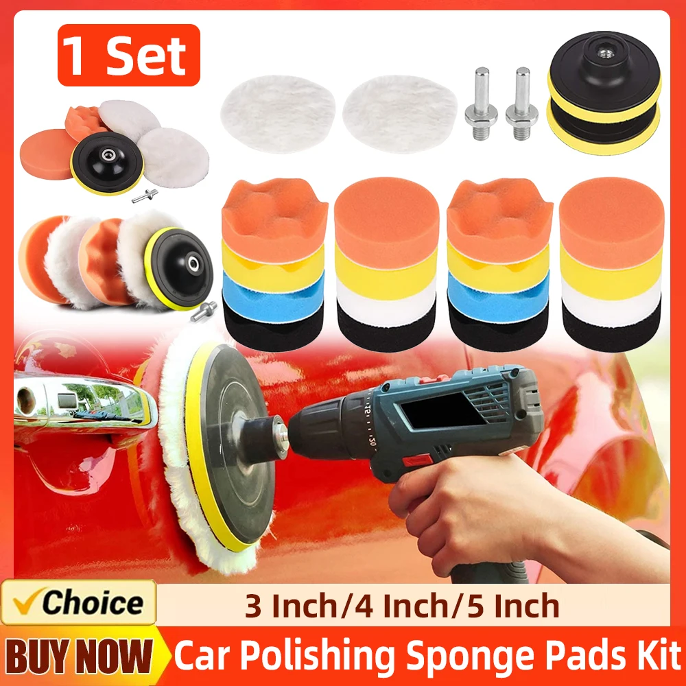 3/4/5inch Auto Polier pads Schwamms chaum Kit wieder verwendbarer Puffer Bohrrad Polierer wasch bar für Auto Motorrad Kratzer entfernen Image