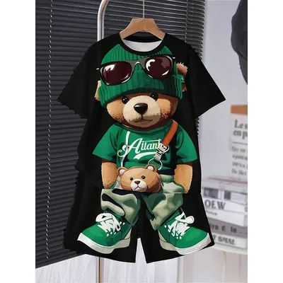 Funny Bear Harajuku T-Shirt Men's Summer Loose Daily Couple Suit Short Sleeve T-Shirt Short Sleeve