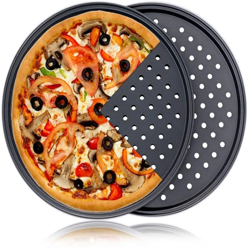 Nonstick Carbon Stahl Pizza Crisper Tabletts Backform mit Löchern Runde Tiefe Schüssel Platte Bakewave Form Ofen Hause Küche Werkzeuge Image