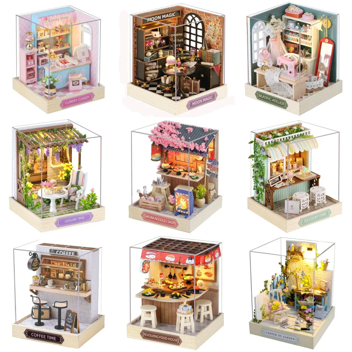 DIY Holz Miniatur Modell Kit Japanische Kirschblüten Nudeln Shop Casa 3D Puzzle Villa Puppenhaus Mit Möbel Freunde Geschenke Image