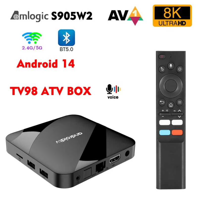 TV-Box Android 14 HD 8K 4K Amlogic S905 W2 BT5.0 Dual Wifi 6 4G 5G IPTV Set Top Box Sprachsteuerung Image