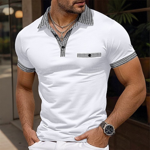 Herren Poloshirt Golfhemd Casual Festtage Kargen Kurzarm Modisch Basic Glatt Klassicher Stil Sommer Regular Fit Schwarz Weiß Dunkelmarine Blau Poloshirt Image