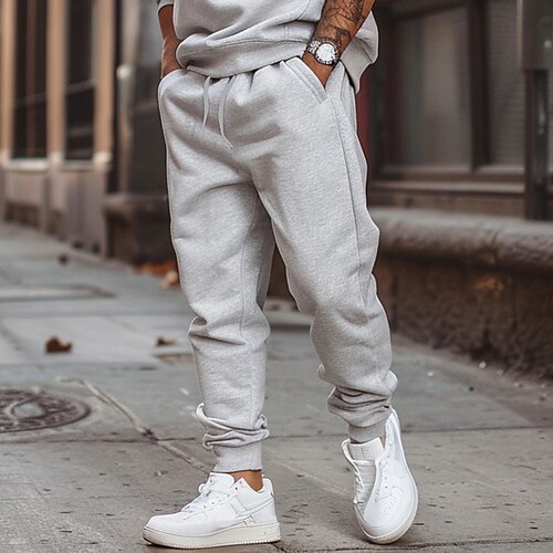 Herren Fleecehosen Jogginghose Trainingshose Jogginghose Jogger Hose Hosen Freizeithose Kordelzug Elastische Taille Glatt Atmungsaktiv Weich In voller Länge Outdoor Arbeit Täglich Sport Modisch Image