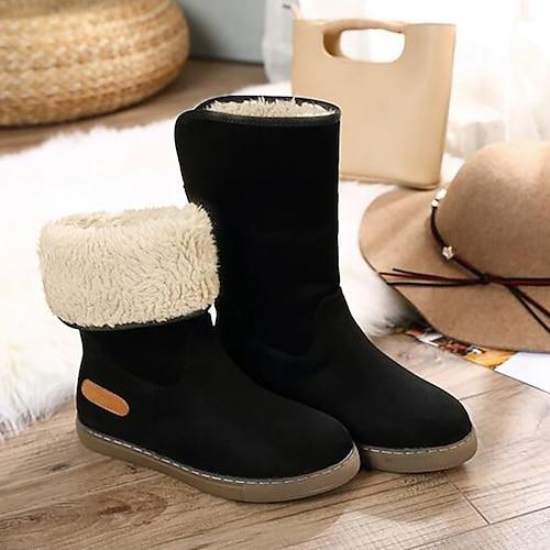 Damen Stiefel Schneestiefel Übergrössen Winterstiefel Täglich Feste Farbe Innenfutter aus Fleece Stiefeletten Stiefeletten Winter Schnalle Flacher Absatz Runde Zehe Brautkleider schlicht Komfort