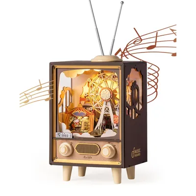 Robotime Rolife Sunset Carnival Music Boxes with Lights Ferris Wheel Home Decoration Luxu Design 3D Wooden Puzzle Toys for Child