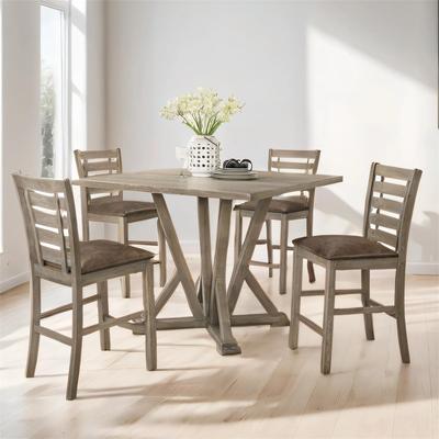 5pcs Set, Dining Table Set with Square Counter Table, 4 Dining Chair