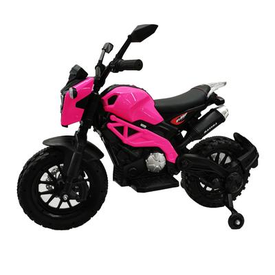 Electric Motorcycle for Kids - 12V Ride On with Training Wheels, Hand Racing Foot Brake, PU Seat - Pink