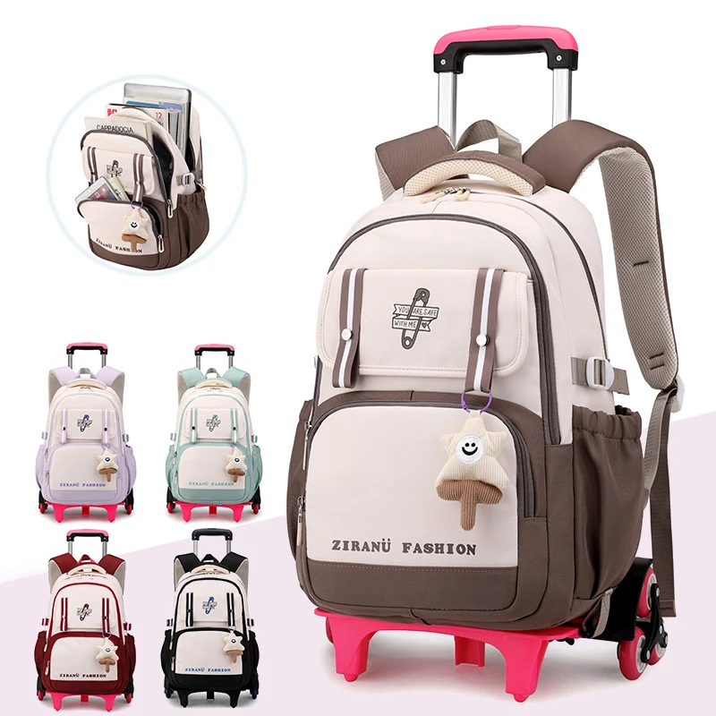 Sac à dos d'école avec roulettes sac à dos roulant pour filles enfants étudiant sac à dos à roulettes chariot sac d'école chariot de voyage bagages