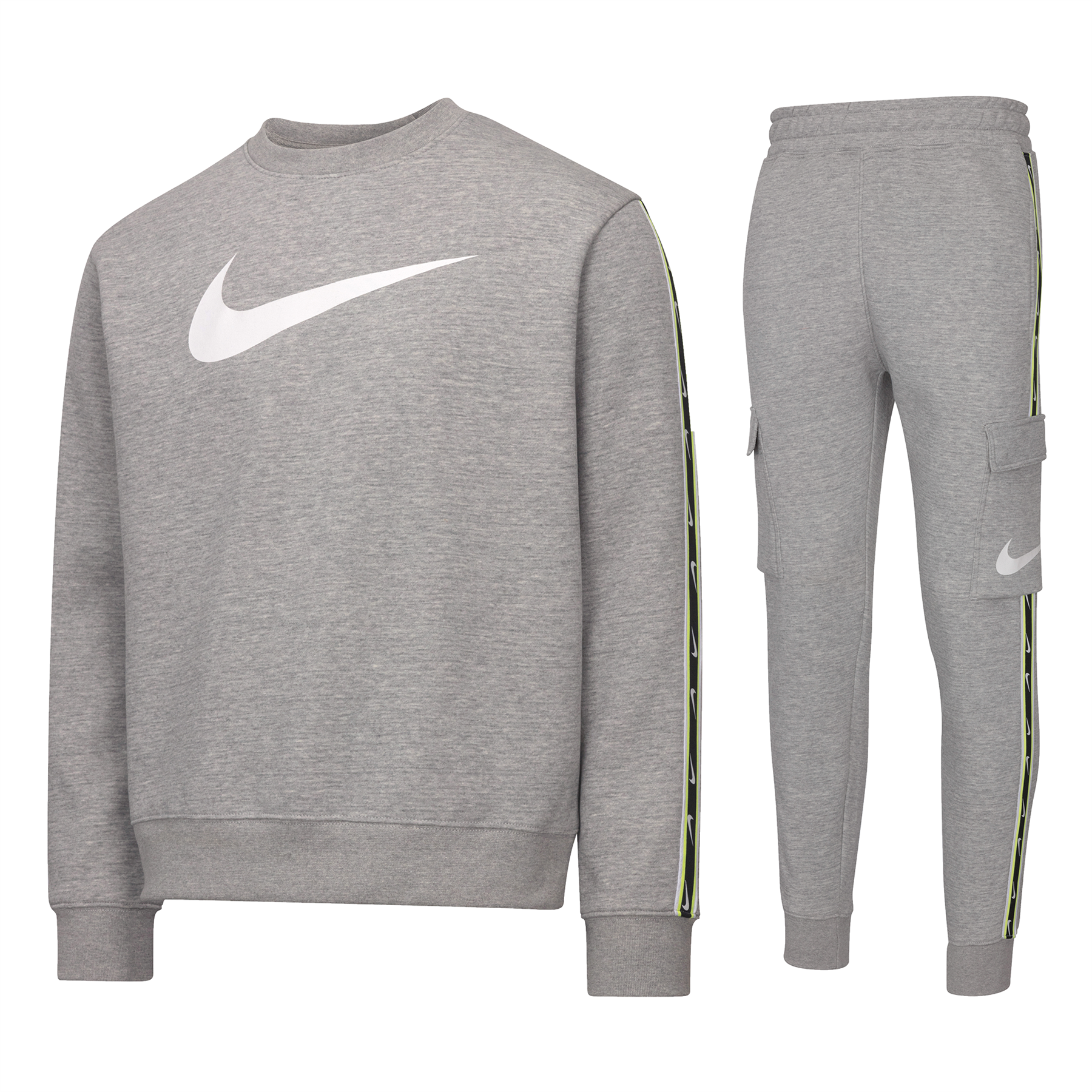 Nike Sportswear Mens Repeat Crew Fleece Tracksuit Dark Grey Heather/white Cotton - Size Small | Nike Sale | Discount Designer Brands