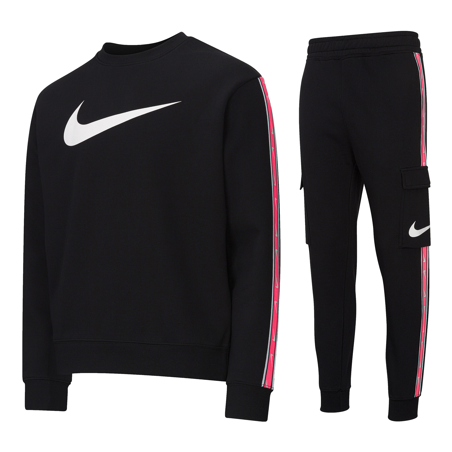 Nike Sportswear Mens Repeat Crew Fleece Tracksuit Black/hyper Pink Cotton - Size X-large | Nike Sale | Discount Designer Brands